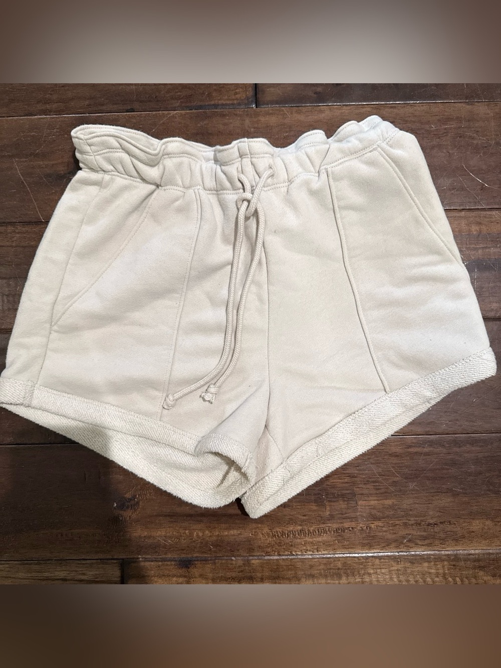 Abercrombie & Fitch Cream Terry Drawstring Athletic Shorts